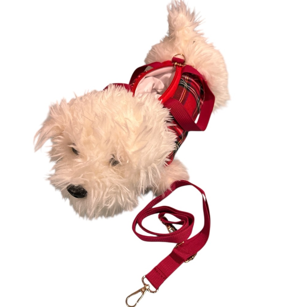 Schnauzer Crossbody/handbag w/zippered pocket. NWOT Red Tartan/Plush